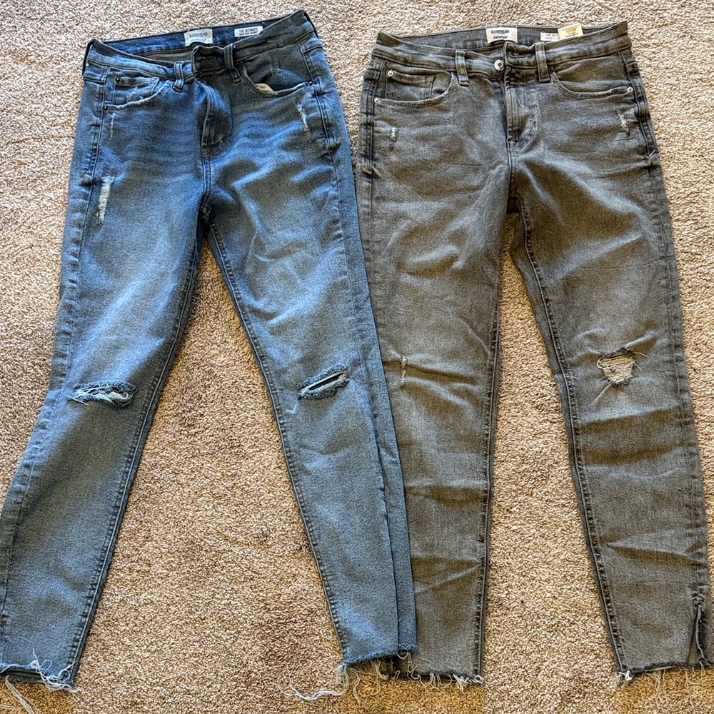 Kensie Distressed Skinny Jeans in Blue and Gray Pair